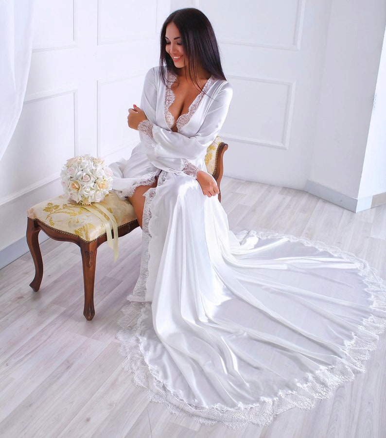 lace bridal robe with train