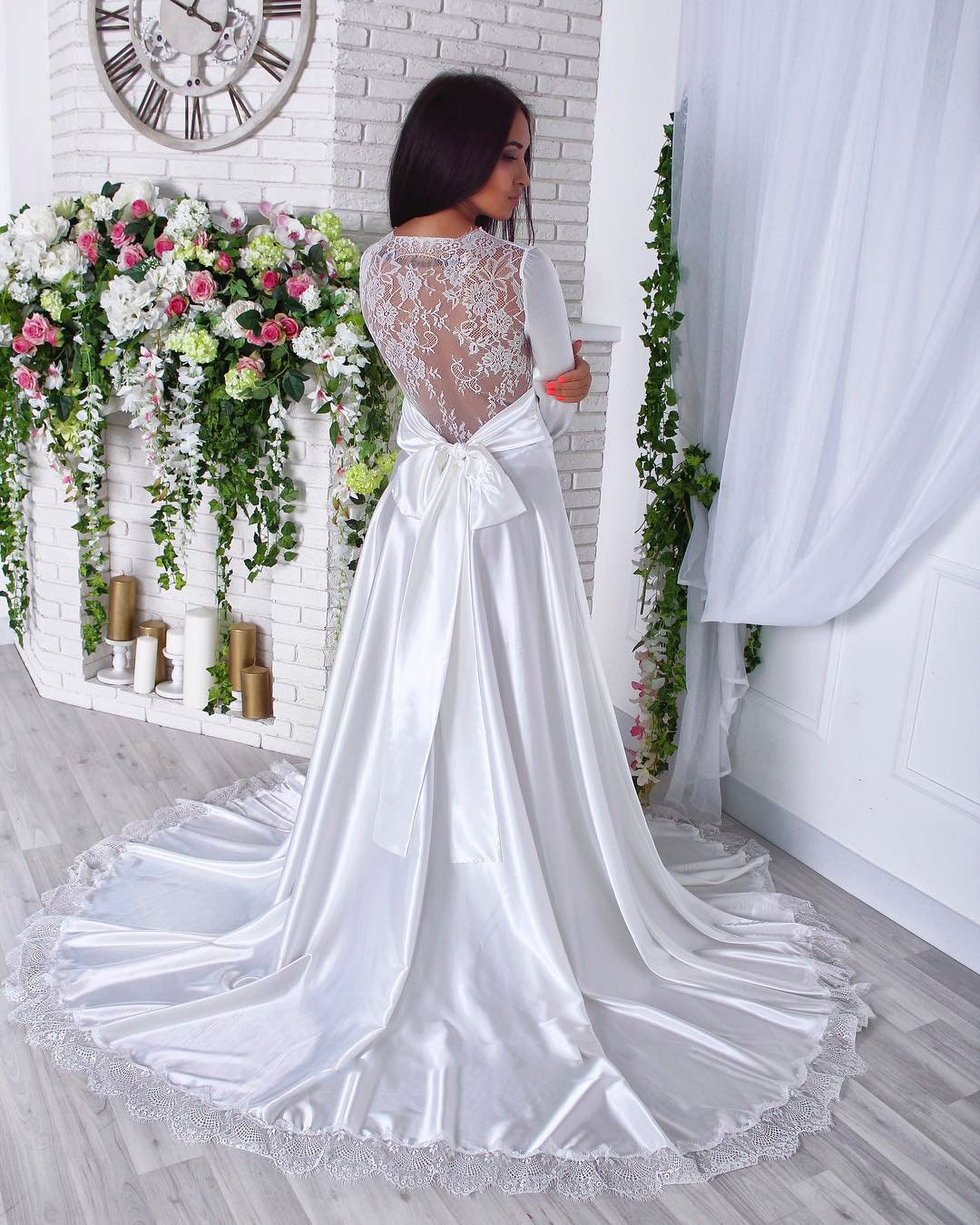 Long robe white Bride robe Bridal robes Dressing gown Lace Etsy