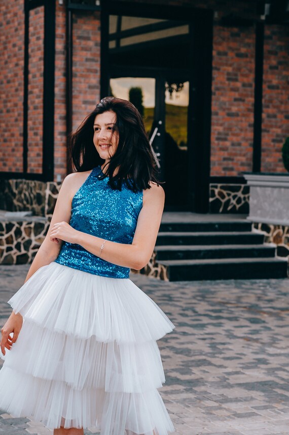 Ladies tiered skirt Layered ruffle tulle skirt Curvy girl skirt Birthday gift Bridesmaid skirt Wedding white skirt