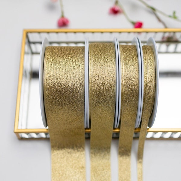 Gold lame Ribbon, rustic gold lame trim, 5 sizes, Wedding ribbon, Christmas Ribbon, Berisford ribbon 1 metre lengths