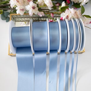 Blaues doppelseitiges Satinband, Beresford's no 61 Webband für Hochzeiten, Jubiläumsgeschenke - 7 Breiten in 5 Meter Länge, RECYCELT umweltfreundlich