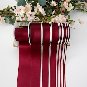 Burgunderfarbenes doppelseitiges Satinband, Beresfords Nr. 405 Zierband für Hochzeiten, Jubiläumsgeschenke - 7 Breiten in 5 Meter Länge,