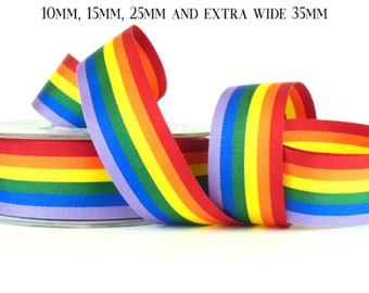 Rainbow LGBTQ ribbon - Grosgrain 10mm,15mm,25mm  1 metre lengths