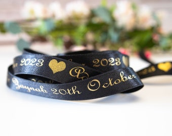 Personalised 15mm Ribbon. Satin Ribbon, Your Text Date, 5 metre lengths,  Any Colour Wrapping, Gift, Business Branded, Wedding, Giftwrap