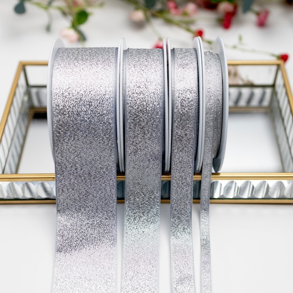 Silver lame Ribbon, rustic silver lame trim, 5 sizes, Wedding ribbon, Christmas Ribbon, Berisford ribbon 1 metre lengths