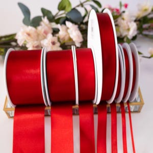 Ruban de satin double face rouge, n° 15 de garnitures de Noël pour mariages, cadeaux d'anniversaire - 7 largeurs sur 5 mètres de longueur, RECYCLÉ respectueux de l'environnement