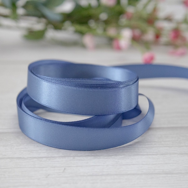 Dusty Blue Double Sided Satin Ribbon, Gift Wrapping, 6 Sizes, Wedding Ribbon,