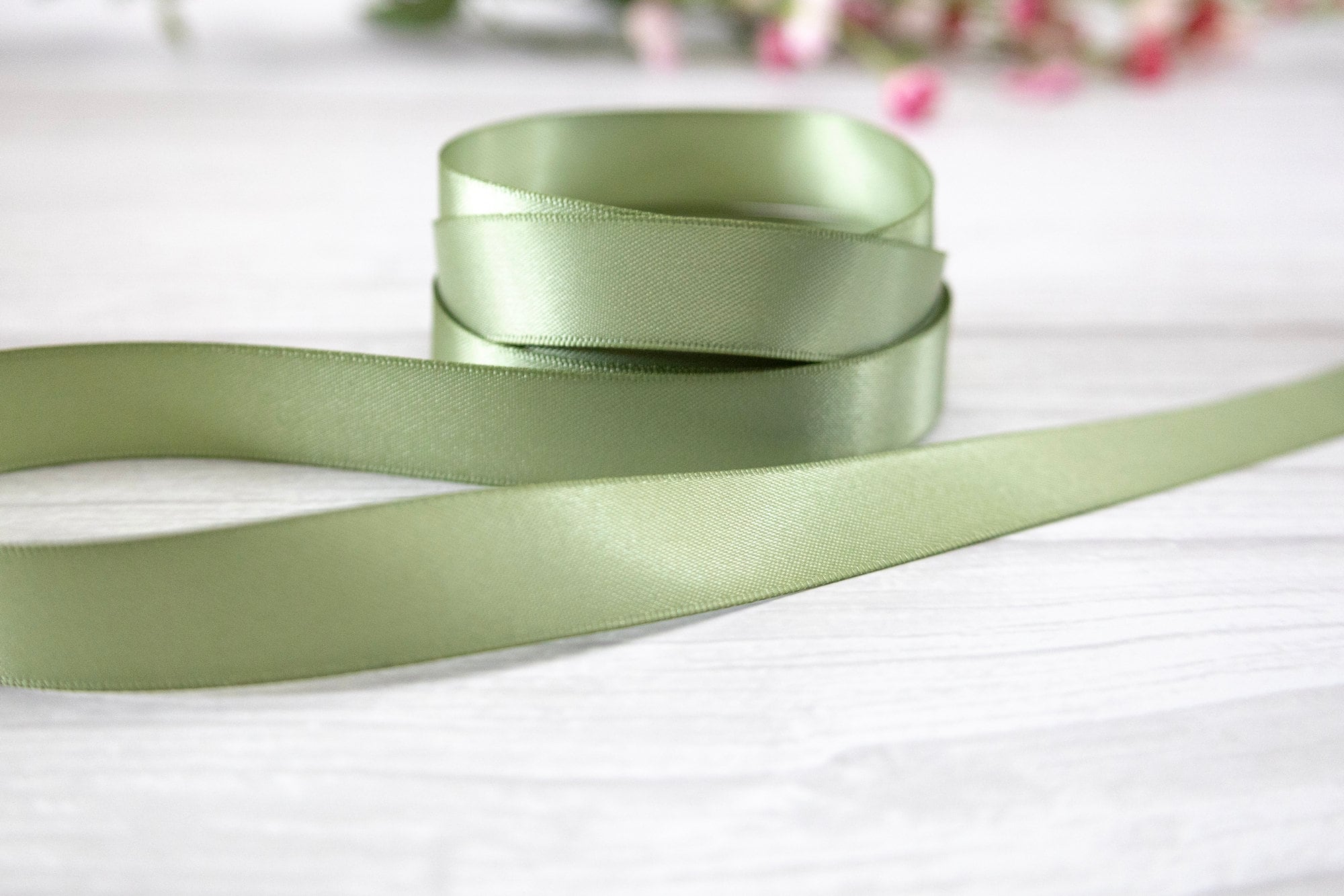 Sage Double Face French Satin Ribbon - 1 - Double Face Satin - Ribbons -  Trims