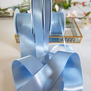 Blaues doppelseitiges Satinband, Beresford's Webband Nr. 76 für Hochzeiten, Geschenke, Jubiläumsgeschenke - 7 Breiten in 5 Meter Länge, RECYCELT umweltfreundlich