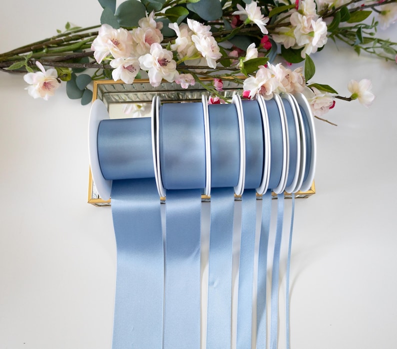 Light Blue Ribbon Reed Blue Double Sided Satin Ribbon, Beresford's No 61 Trim for Weddings ...