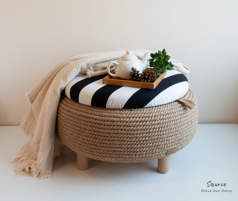 Handmade Jute Rope Ottoman Upcycled Car Tire One of a Kind Etsy Australia