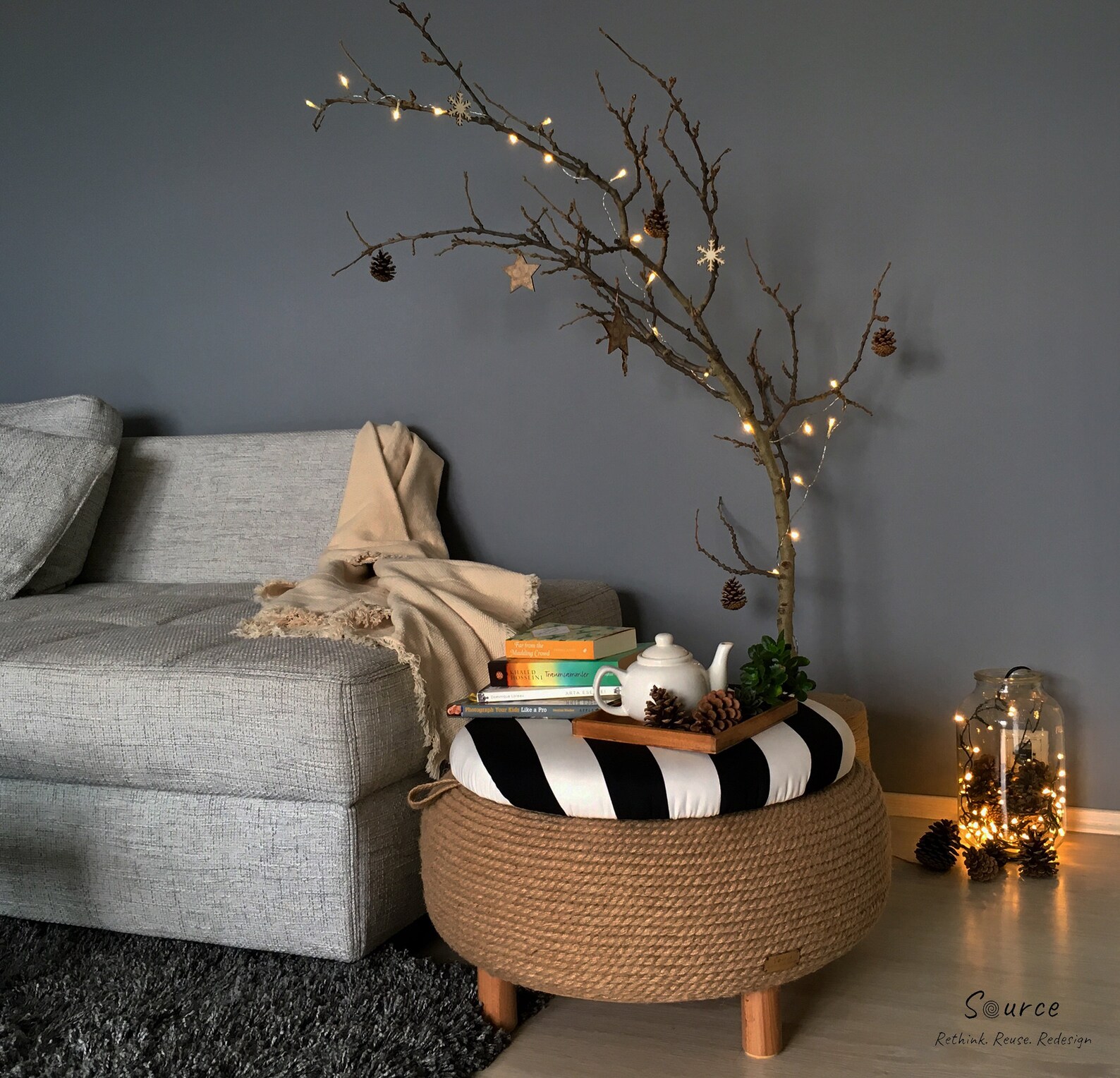 Handmade Jute Rope Ottoman Upcycled Car Tire One of a Kind Etsy