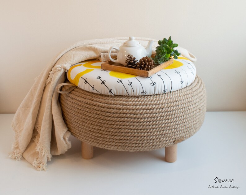 Handmade Jute Rope Ottoman Upcycled Car Tire One of a Kind Etsy