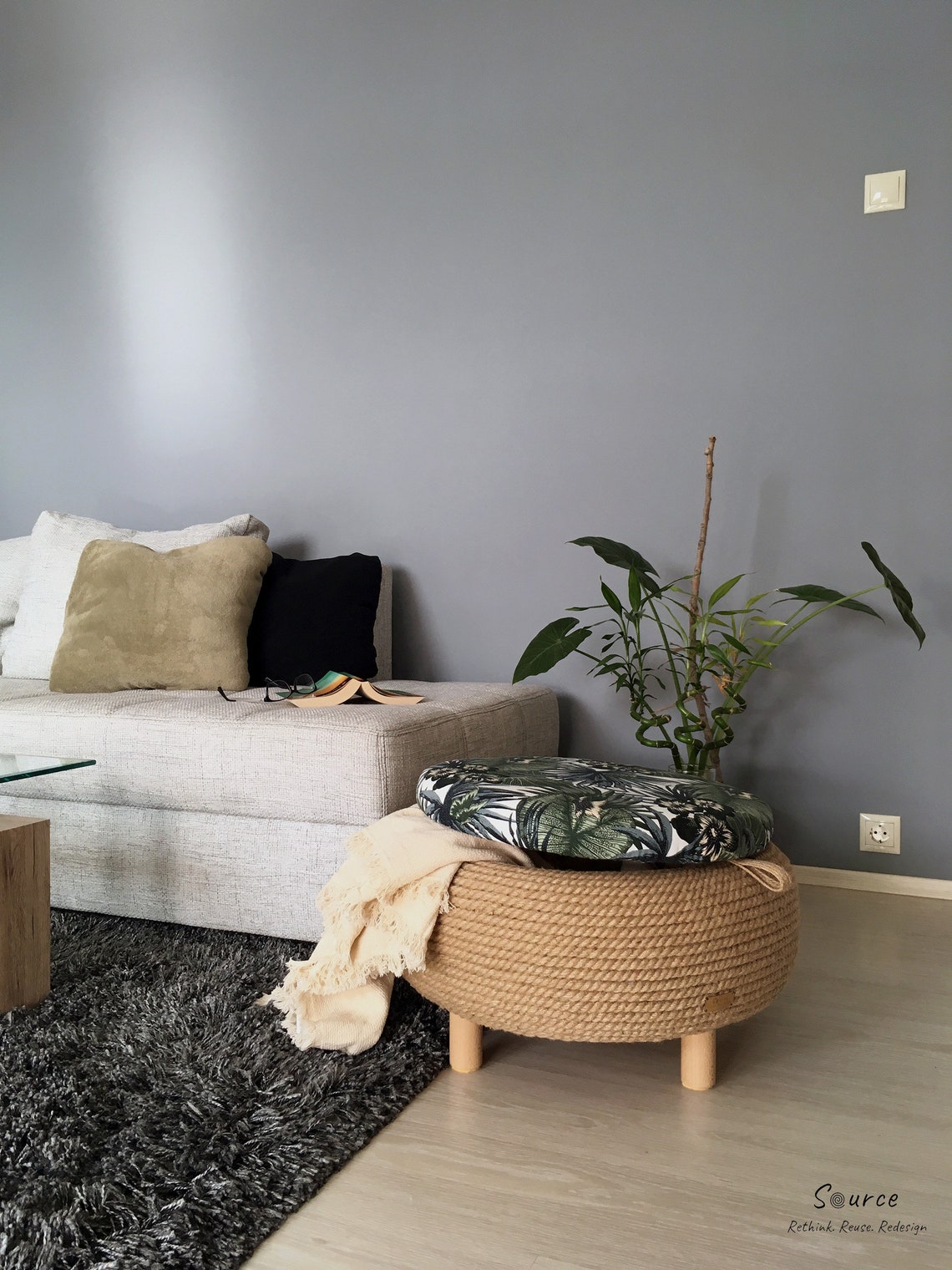 Handmade Jute Rope Ottoman Upcycled Car Tire One of a Kind Furniture Pieces Etsy