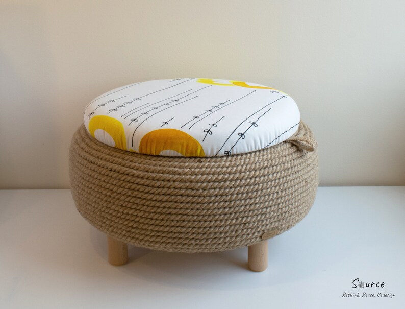 Handmade jute rope ottoman Upcycled car tire One of a kind Etsy