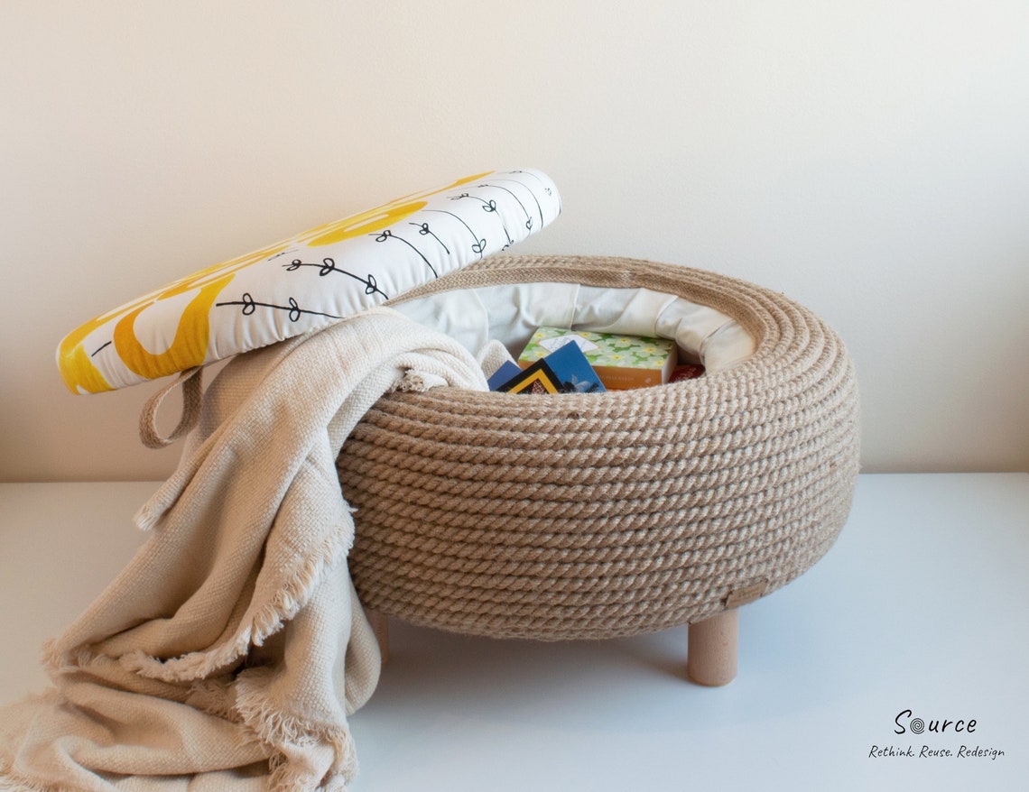 Handmade jute rope ottoman Upcycled car tire One of a kind Etsy