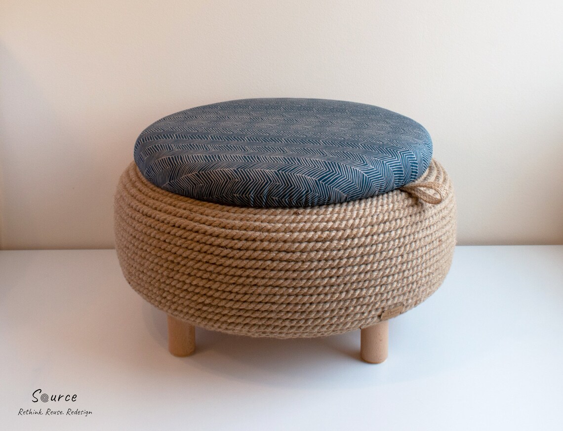 Handmade Jute Rope Ottoman Upcycled Car Tire One of a Kind Etsy