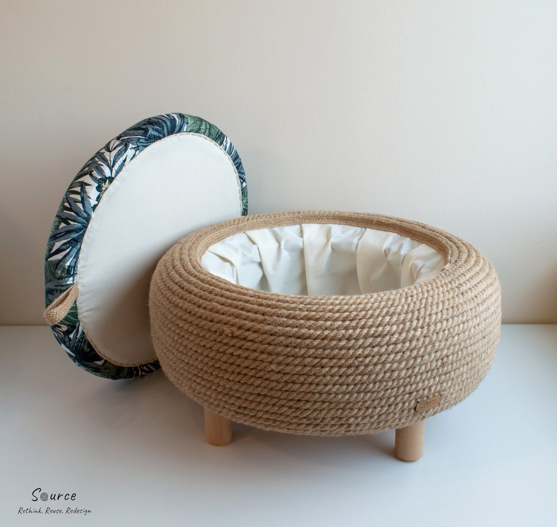 Handmade Jute Rope Ottoman Upcycled Car Tire One of a Kind Furniture Pieces Etsy