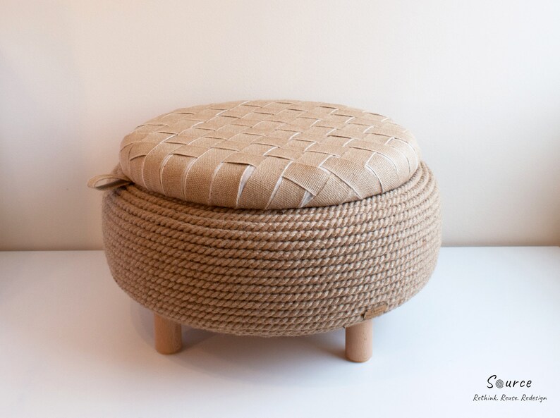 Handmade Jute Rope Ottoman Upcycled Car Tire One of a Kind Etsy