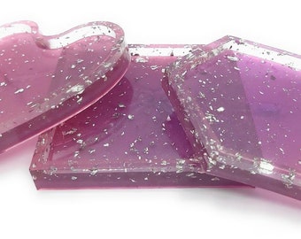 1 X SILVER LEAF backed in Mauve Trinket Tray, Coin Tray, soap Dish, Coaster, Epoxy Resin Casting. free UK Postage