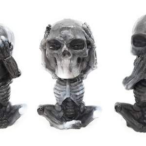 set of 3 SKELETONS, See Hear Speak No Evil, Mixed colours, Resin, Handmade