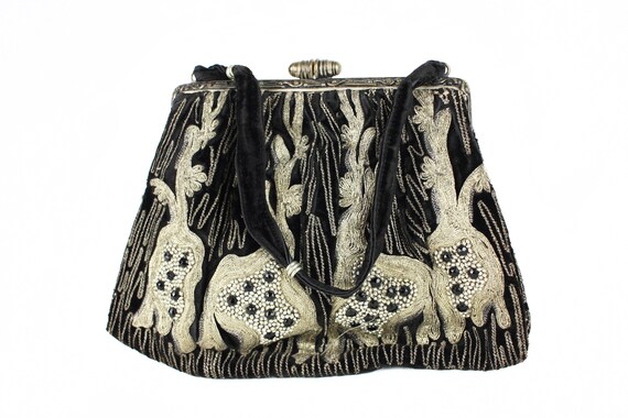 Vintage embroidered black gold and silver sequinne