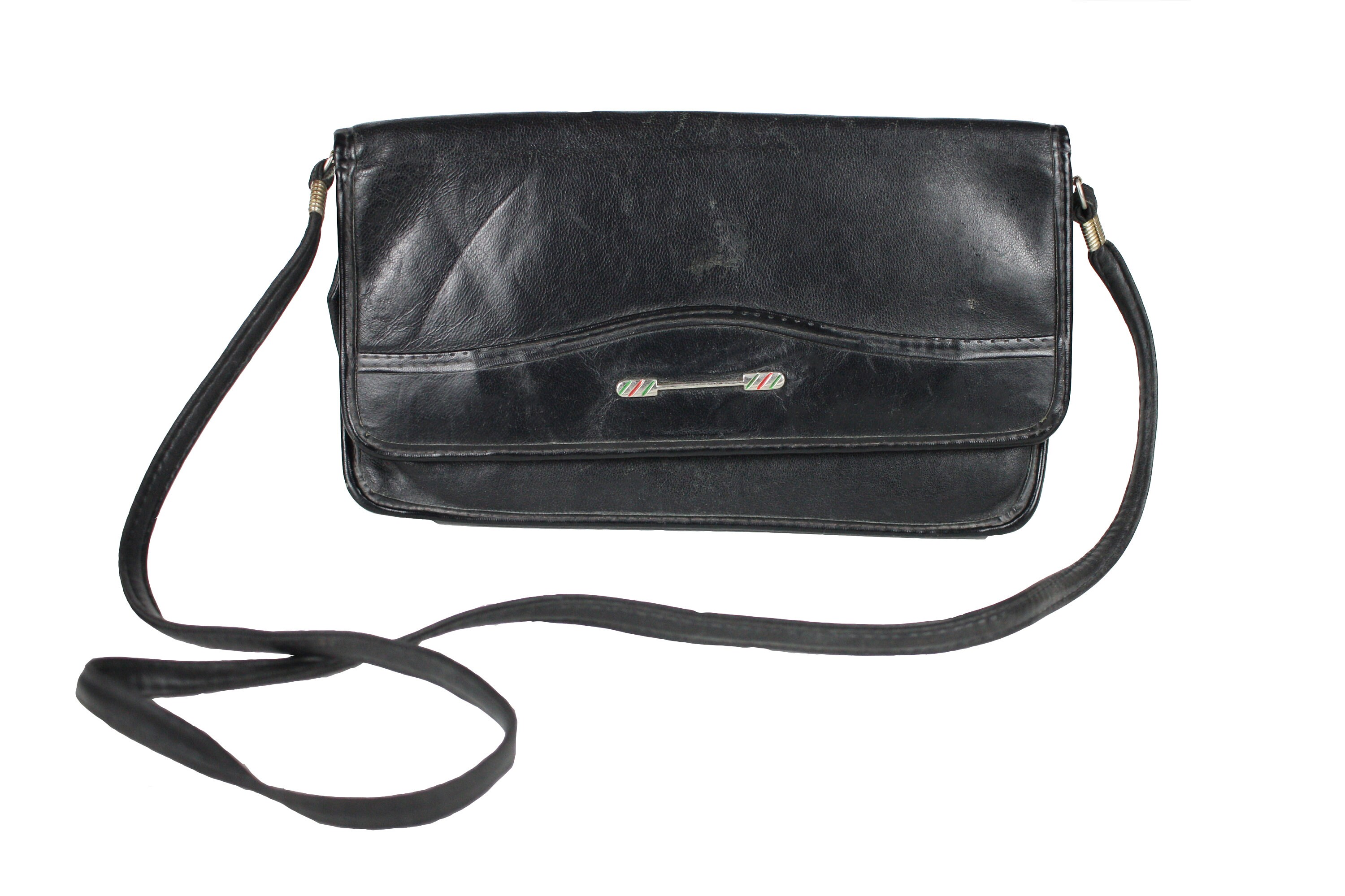 Vintage black leather handbag with silver hardware Etsy