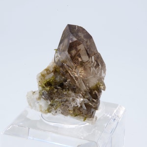 Smoky Quartz Epidote, Mont-Blanc, Alps, France 2x2.5x1.5cm