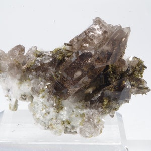 Smoky quartz Epidote, Mont-Blanc, Alps, France 5x3.5x2cm