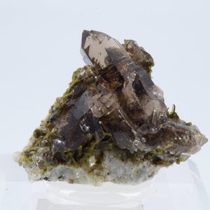 Smoky Quartz Epidote, Mont-Blanc, Alps, France 2.5x2x1.5cm