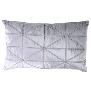 May include: A gray rectangular pillow with a geometric pattern of stitched lines forming triangles.