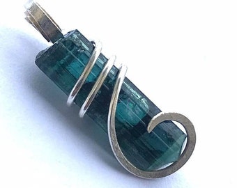 Blue Tourmaline Crystal Pendant