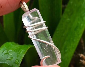 Kunzite Pendant, Sterling Silver Art Wire Wrap