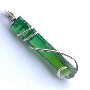 16.40 TCW Natural Deep Green Tourmaline Crystal in Silver Wire wrap Art Necklace Artisan Jewellery For Her Bi Color Tourmaline Wedding Gift