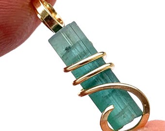 Maine Tourmaline Crystal Necklace,14K gold Wire Wrapped Pendant, Afghanistan Gemstone