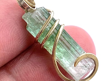 Watermelon Tourmaline Crystal Pendant in 14K Gold – Raw Gemstone Necklace