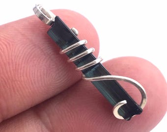 Raw Blue Tourmaline Crystal Pendant, Indicolite Paraiba Necklace