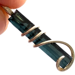 Blue Tourmaline Crystal Pendant in Silver Wire wrap Tourmaline Necklace Blue Tourmaline Pendant protection Crystal Necklace Wedding Gift