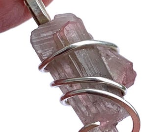 Bi-Color Tourmaline Crystal Pendant, Sterling Silver Art Wrap
