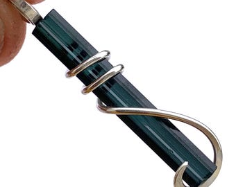 Pendentif en tourmaline indicolite brute - Cristal bleu-vert, Afghanistan