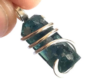 Natural Deep Blue Faceted Tourmaline Pendant Crystal in Silver Wire wrap Blue Tourmaline Necklace (9.70 ct) Paraiba Tourmaline Father's Gift