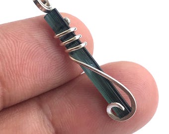 Raw Blue Tourmaline Crystal Pendant, Indicolite Paraiba Gemstone