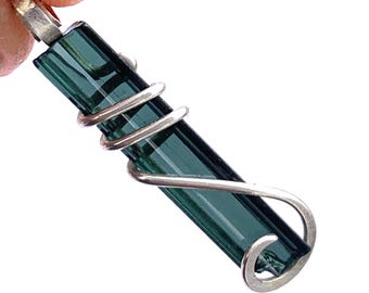 Blue Tourmaline Pendant in Sterling Silver, Afghanistan Indicolite Necklace
