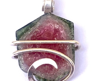 Raw Watermelon Tourmaline Crystal Pendant