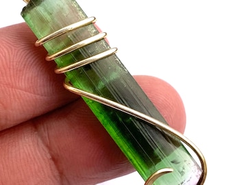 Pendentif en tourmaline pastèque en or 14 carats