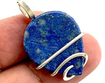 Lapis Lazuli Sterling Silver Wire Wrapped Pendant
