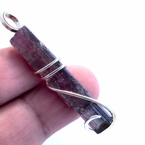 Long Watermelon Tourmaline Pink Crystal Pendant in Sterling Silver Necklace Art Wrap Pendant Bi Colour Tourmaline Necklace Wedding Gift
