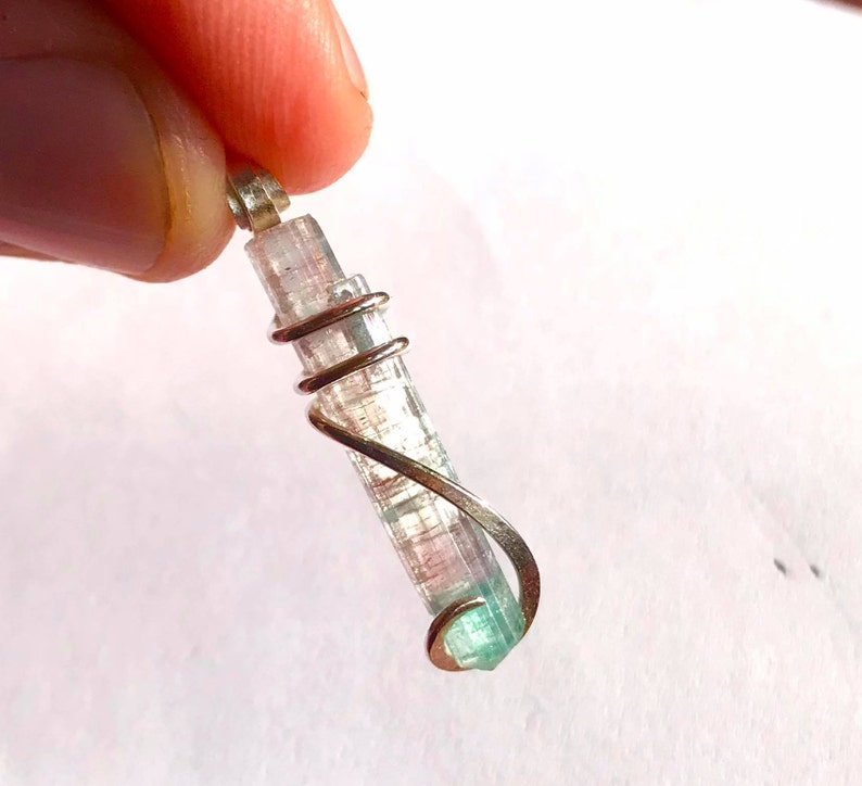 10.40 ct Multi Colored Tourmaline Crystal in Sterling Silver Art Wrap Pendant Necklace Fashion Jewelry Christmas Sale