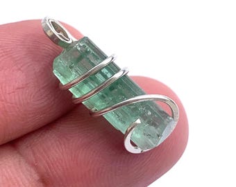 Collier en cristal de tourmaline du Maine, pendentif en fil d'argent, pierre précieuse d'Afghanistan