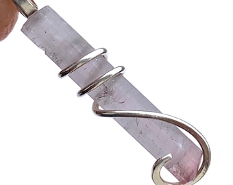 Raw Pink Tourmaline Wire Wrapped Pendant, Natural Crystal Point Necklace, Healing Crystal Jewelry, Spiritual Gift for Her